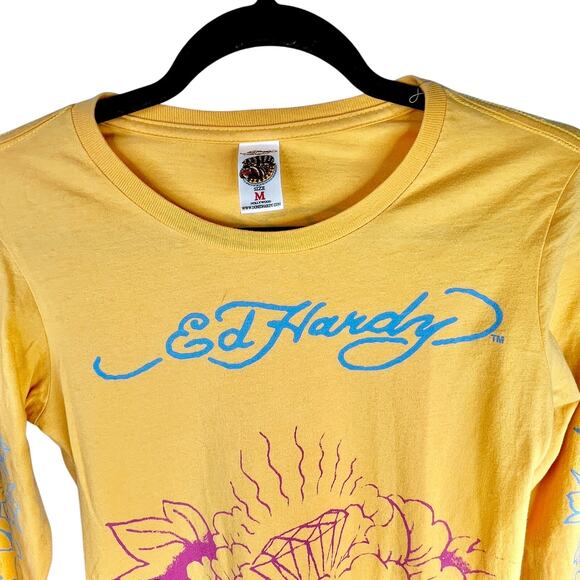 Ed Hardy by Christian Audigier Vintage Y2K Bling Skull Long Sleeve Graphic Shirt - Picture 2 of 7